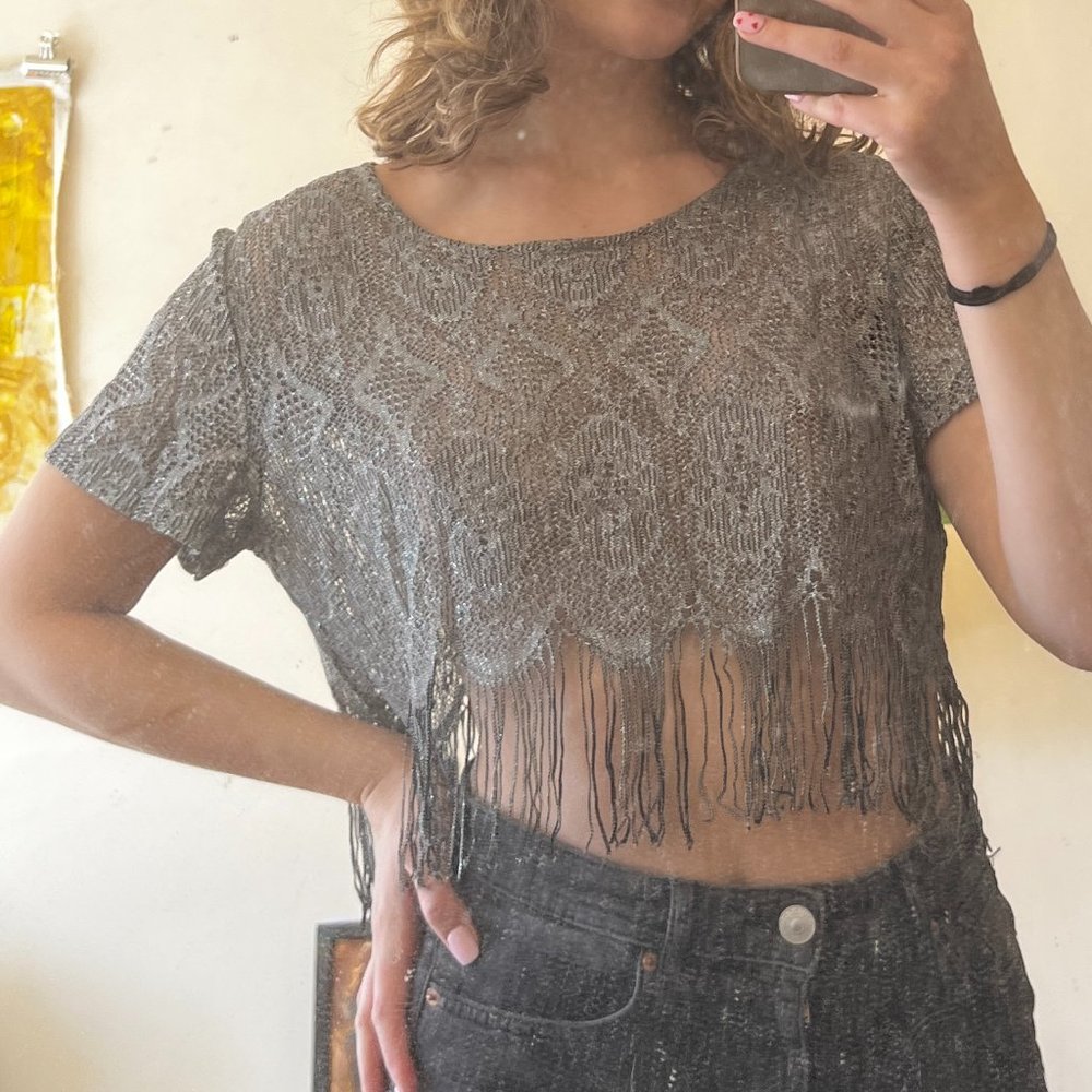 Lacey fringe shimmer top